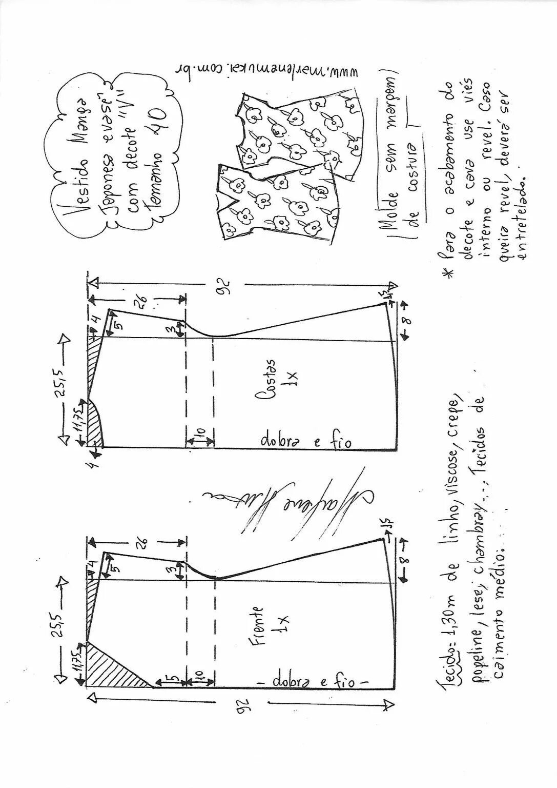 Марлен мукай детские выкройки Vestido evasê manga japonesa e decote V fácil de fazer - Marlene Mukai Sewing pa