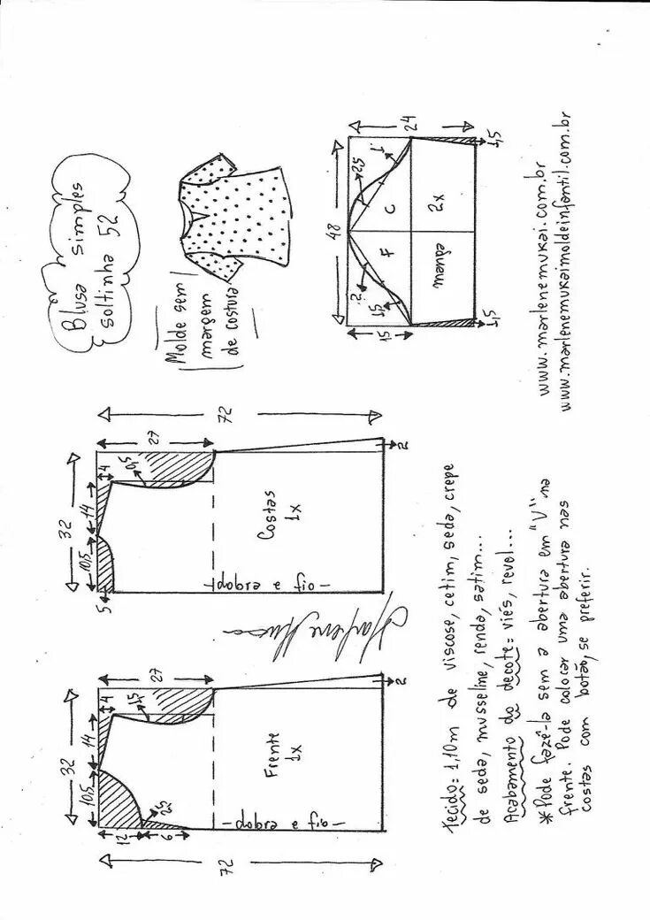 Марлен мукай мужская рубашка выкройка размер 60 Blusa com abertura em V Simples - Marlene Mukai T shirt sewing pattern, Blouse p
