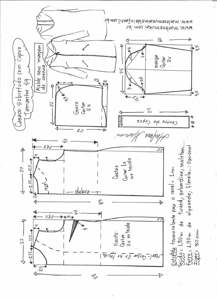 Марлен мукай мужская рубашка выкройка размер 60 Esquema de modelagem de sobretudo com capuz tamanho 44. Jacket pattern sewing, D