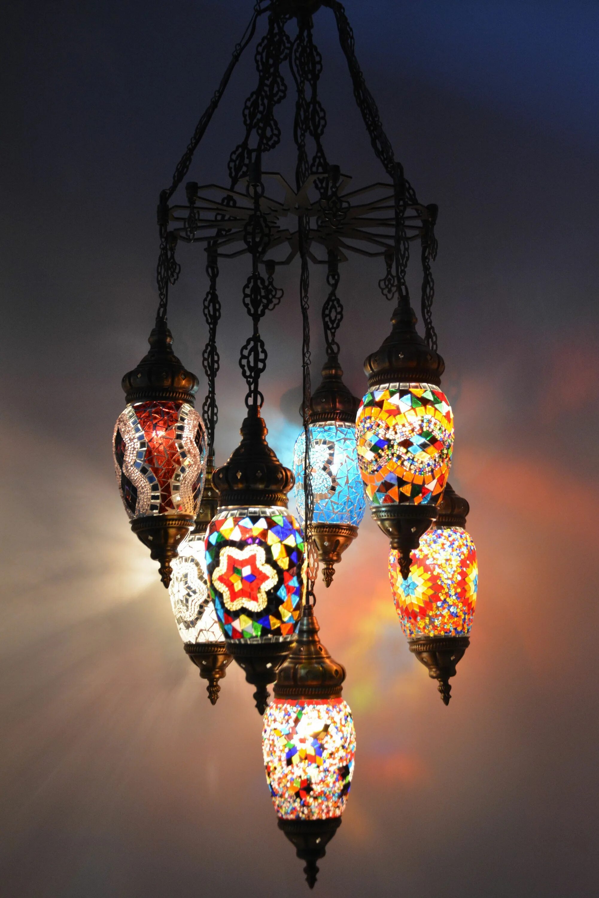 Марокканский светильник своими руками 7 Glass Globe Turkish Moroccan Chandelier Lighting Fixture - Lamptastico Turkish