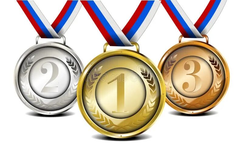 Медали спорт фото Medals, Winner Awards. Golden, Silver and Bronze Sports Medal with Red Ribbon. V