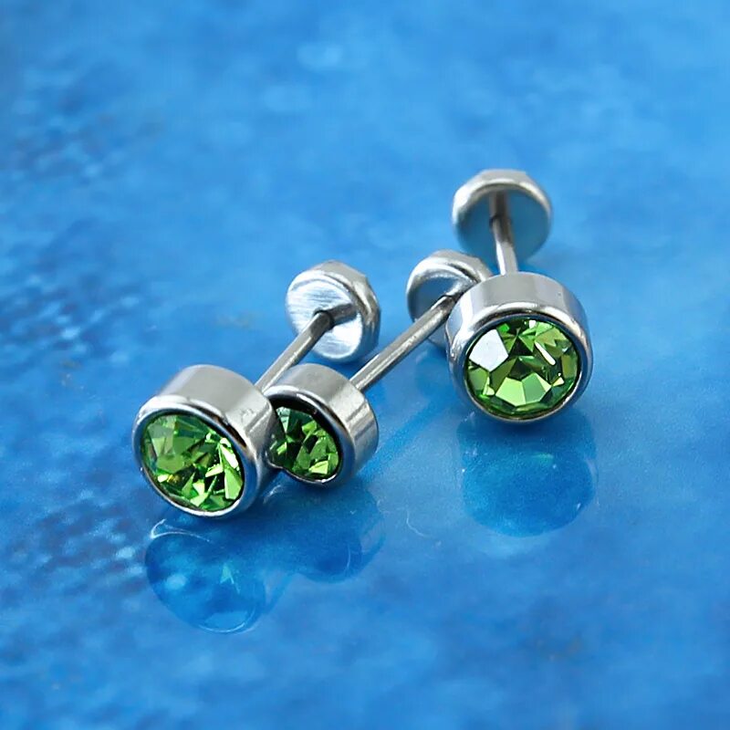 Медицинский гвоздик фото Surgical Steel Kids Stud Earrings with Green Cubic Zircona Cute Earrings Piercin