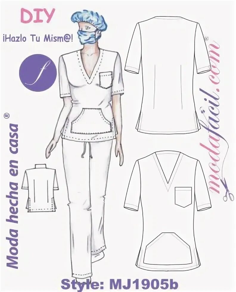 Медицинский костюм выкройка бесплатно скачать Descarga los Patrones de Blusa de Uniforme de Trabajo Blusas para uniformes, Uni