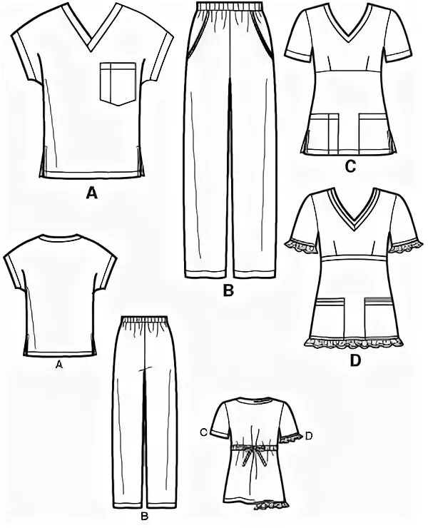 Медицинский костюм выкройка бесплатно скачать New Look 6857 Misses, Men and Teens Scrub Tops and Pants & Misses Only Scrub Top