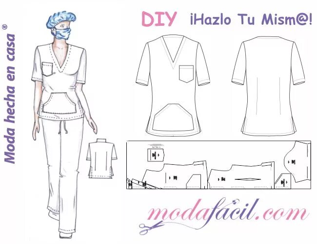Медицинский костюм выкройка скачать Descarga los Patrones de Blusa de Uniforme de Trabajo Blusas para uniformes, Uni