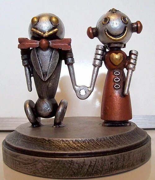 Медная свадьба картинки прикольные Robot Bride and Groom Wedding Cake Topper Classic V2 with Red Dress Holding Hand