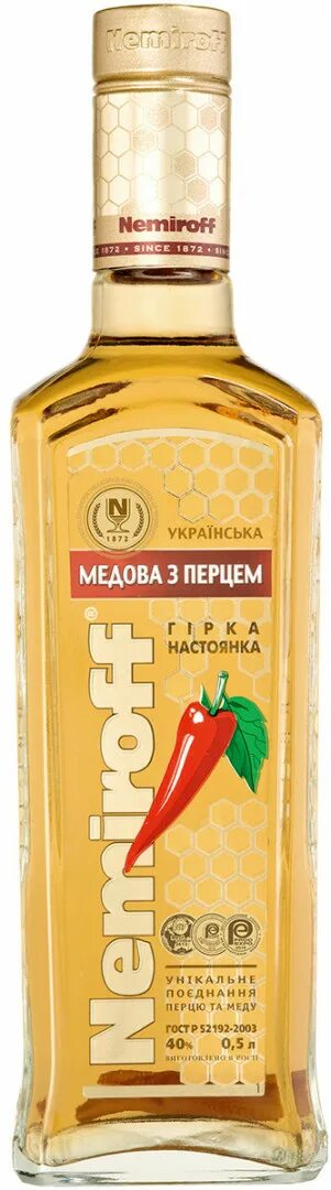 Медовая с перцем фото Настойка горькая украинская медовая с перцем, 500мл, 40%, стекло, Nemiroff ЦеноМ