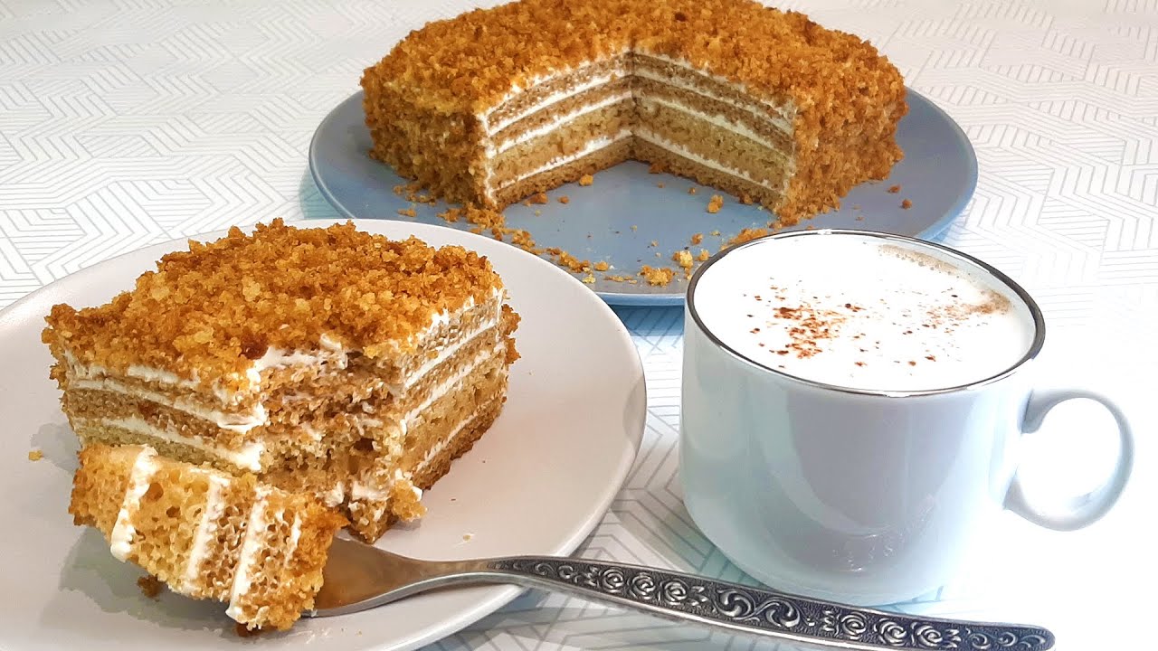 Медовик без сметаны рецепт с фото Торт Медовик БЕЗ САХАРА и Кофе с пенкой как в лучших кофейнях! Самый простой рец