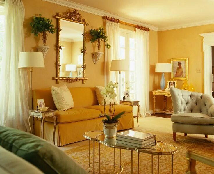Медовый цвет в интерьере Jan Showers Jan's notebook Donald Kaufman DKC-20 Yellow living room, Yellow curt