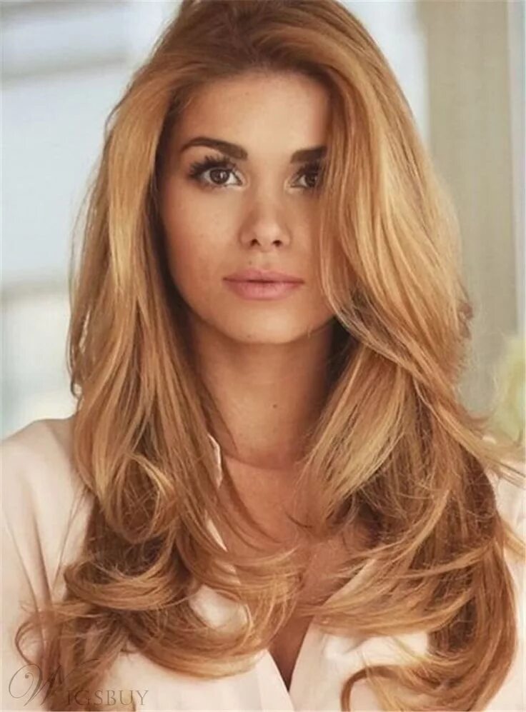Медовый цвет волос фото Natural Long Wavy Human Hair Full Lace Wig 22 Inches-shop.wigsbuy.com Honey blon