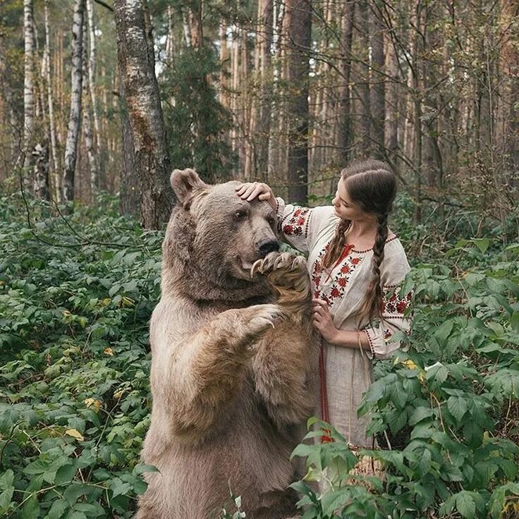 Медведь и человек фото nette Frau & wunderschöner Bär ❤ Tiere, Foto fantasy, Bilder