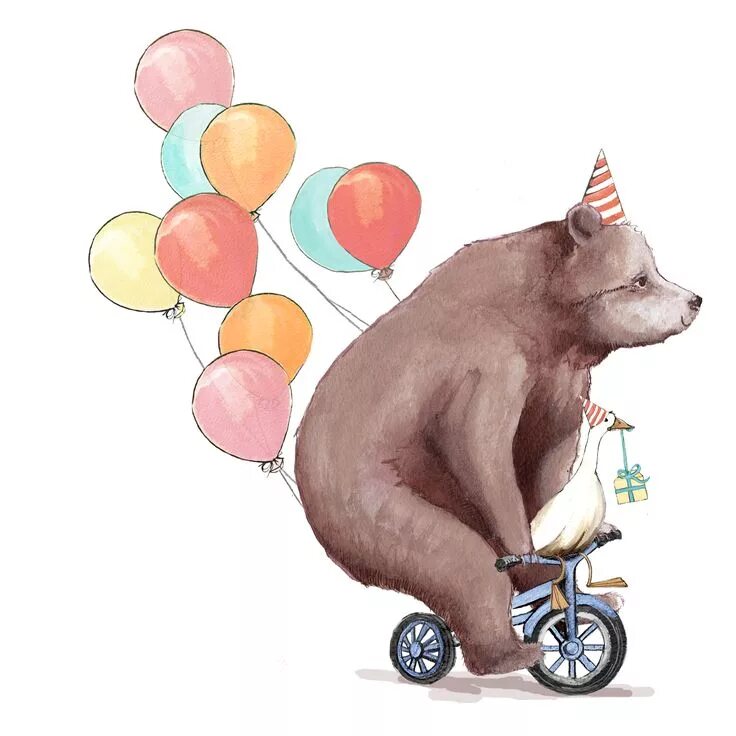 Медведь на день рождения фото bear on bike Bear art, Happy birthday posters, Birthday illustration