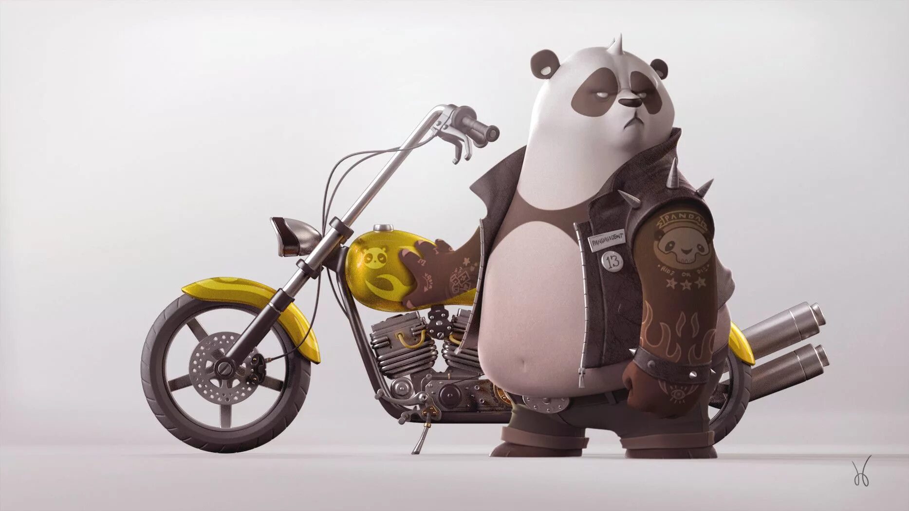 Медведь на мотоцикле фото ArtStation - Biker Panda!, Jose Baldo Panda art, Character design inspiration, B