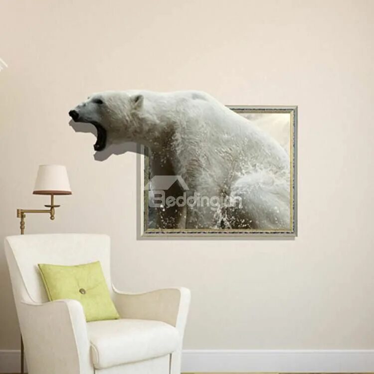 Медведь на стену декор Stunning Creative 3D Roaring Bear Wall Sticker Living room wall decor stickers, 
