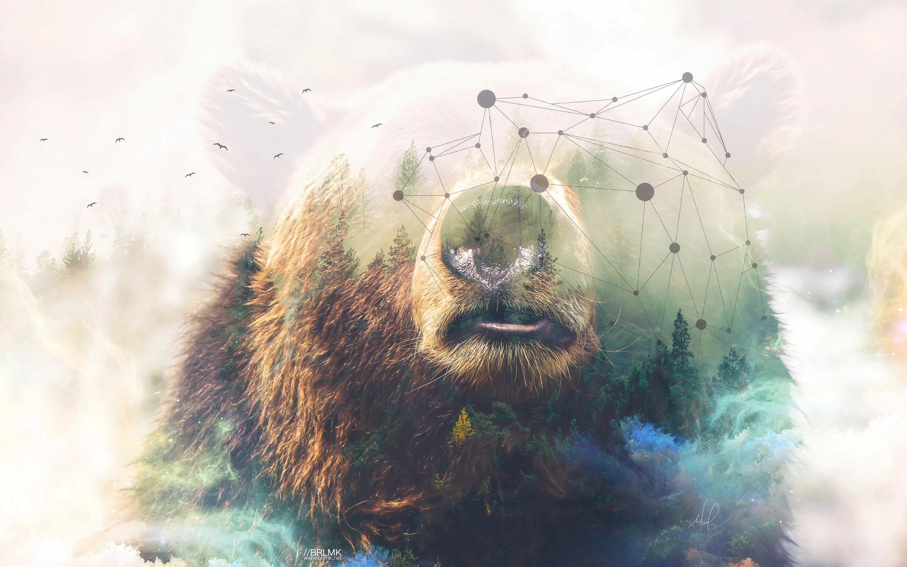 Медведь нейросеть фото Grizzly bear Forest Double Exposure 4K http://www.pixel4k.com/grizzly-bear-fores