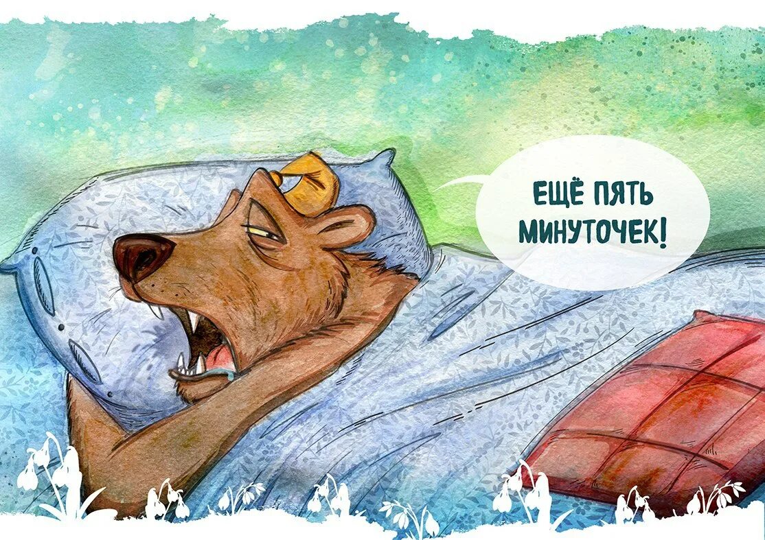 Медведь утром картинки прикольные Весна, ещё пять минуточек... Иллюстратор: Bird Born