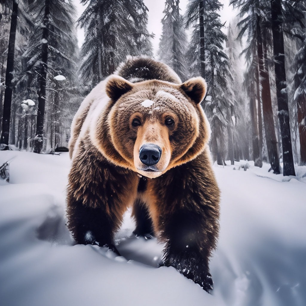 Медведь в снегу фото "A huge bear in the snow, high ." - image created in Shedevrum