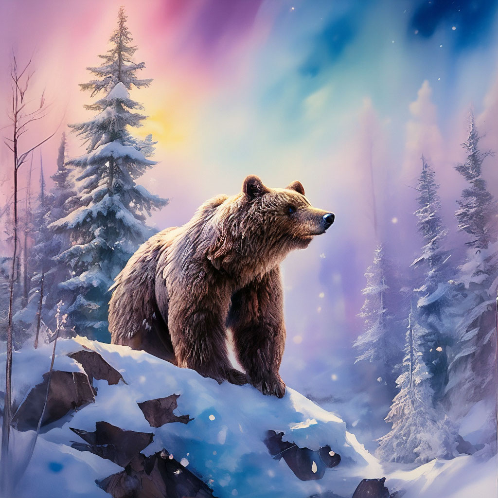 Медведь зима фото "Brown bear in winter in the taiga, ." - image created in Shedevrum