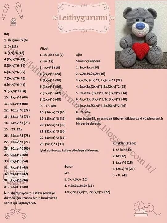 Медвежонок амигуруми крючком схема teddy2 Örgü, Oyuncak, Amigurumi