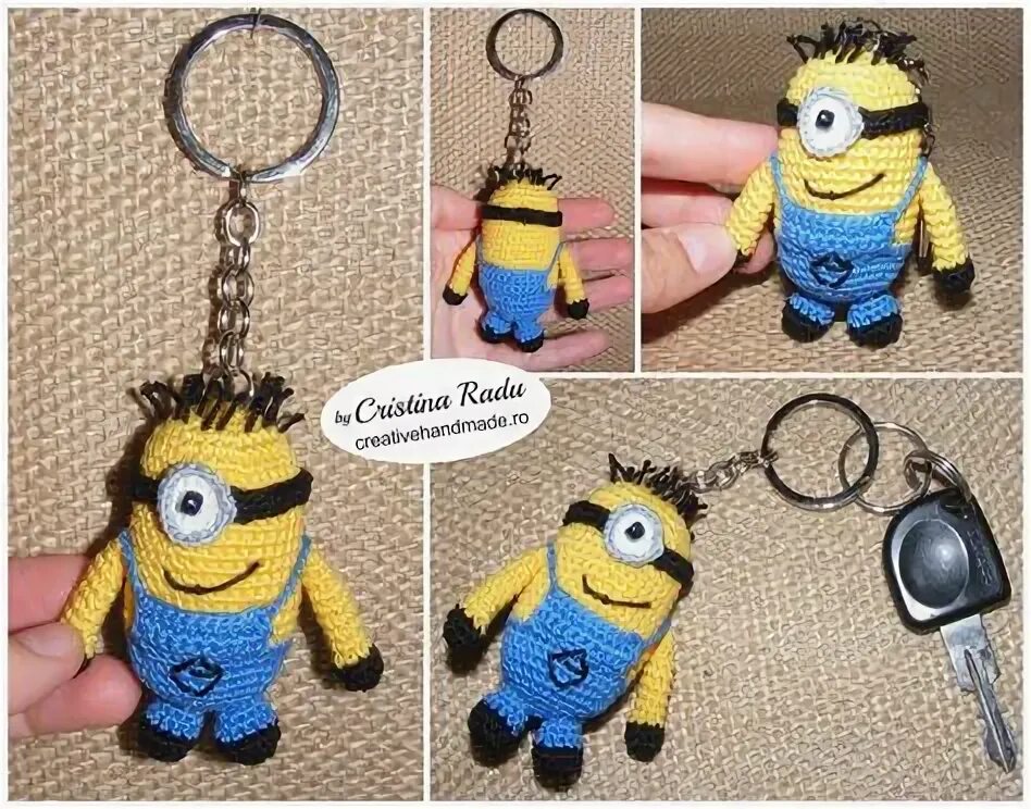 Миньоны брелок крючком схема и описание амигуруми amigurami