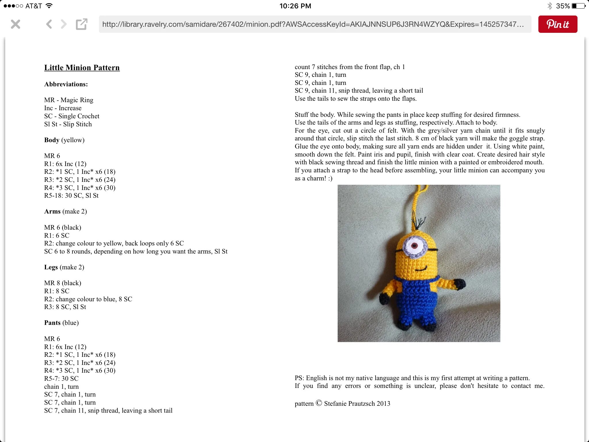 Миньоны брелок крючком схема и описание амигуруми Pin on Amegarami Minion pattern, Minions, Crochet unicorn hat