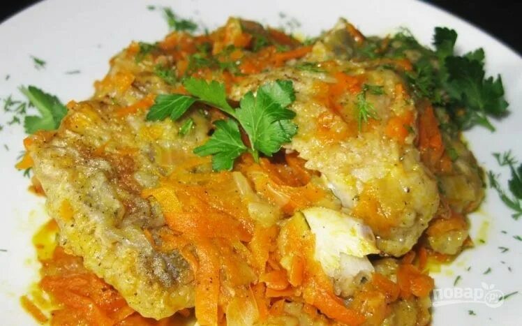 Минтай тушеный с овощами фото Тушеная рыба с морковкой и луком - пошаговый рецепт с фото на Повар.ру
