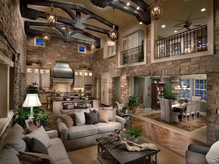 Мир дизайна фото Neutral Traditional Living Room Open to Kitchen House design, Dream house, House