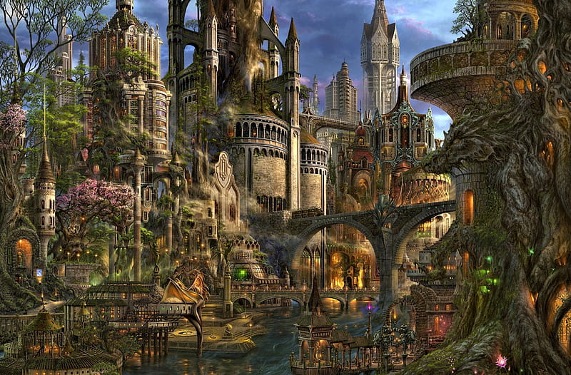Мир фэнтези фото Medieval City, Art, Fantasy, City, Medieval, HD wallpaper Fantasy art landscapes