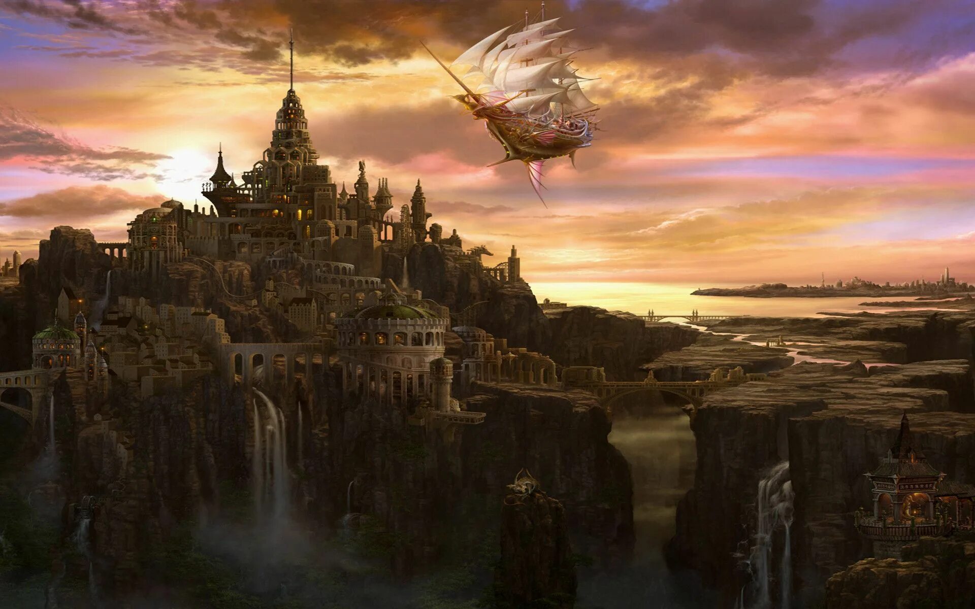 Мир фэнтези фото Fantasy City wallpaper - 632317 Fantasy city, Fantasy landscape, Fantasy castle