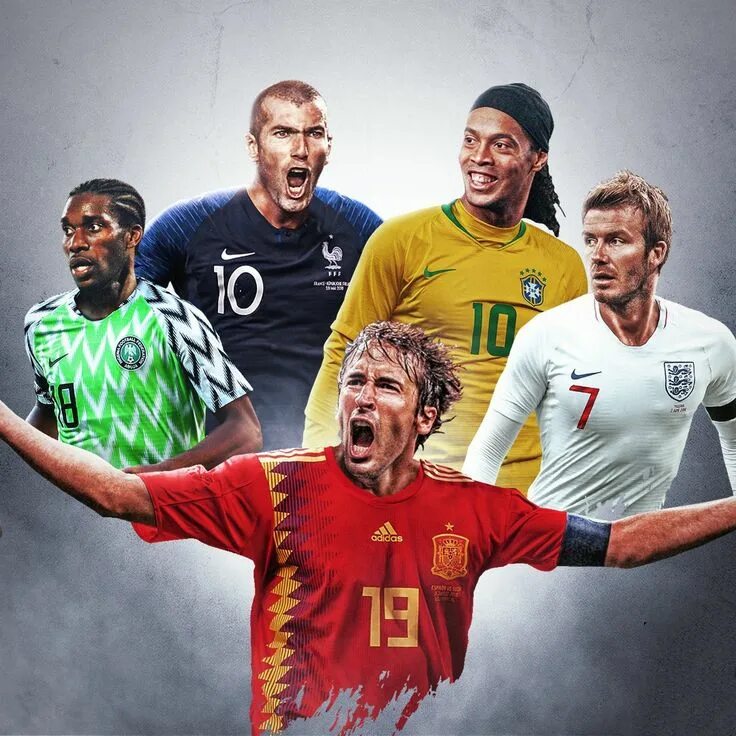 Мир футбола фото Jay-Jay Okocha, Zinedine Zidane, Ronaldinho, David Beckham & Raul in the modern 