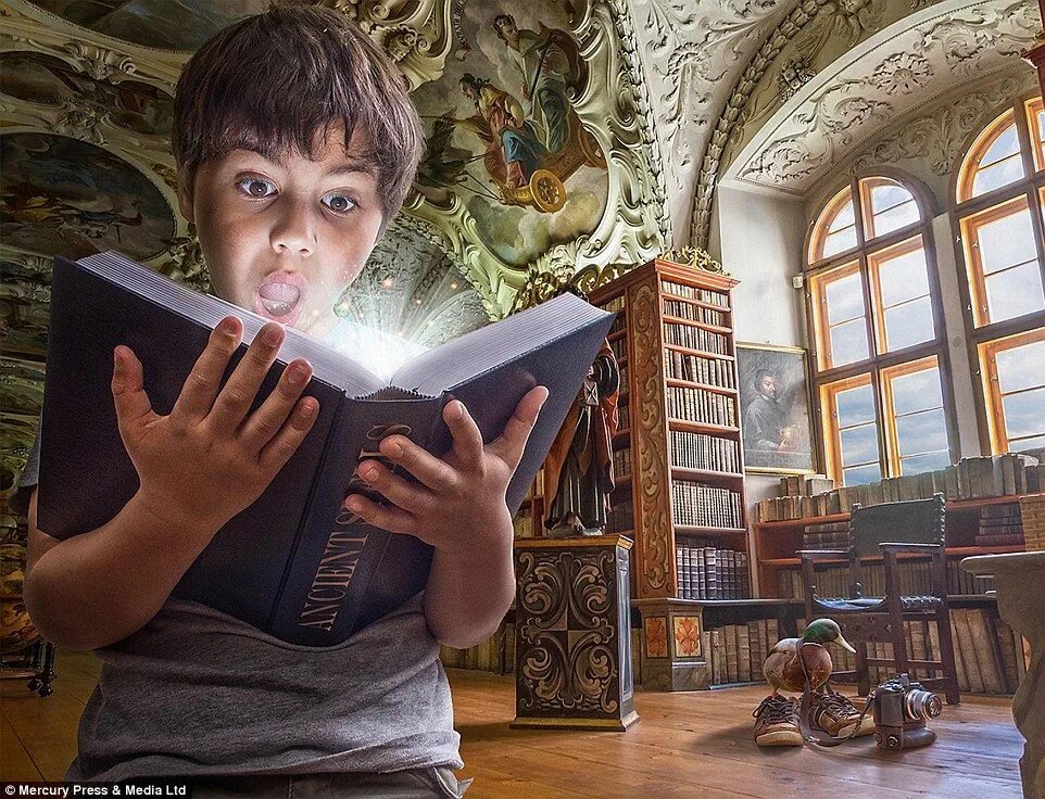 Мир книг фото Dad uses digital trickery to create 'photos' of son's adventures Manipulation ph