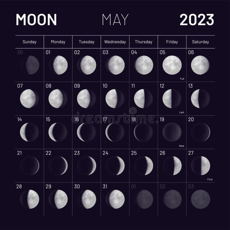 Мир космоса стрижка 2023 календарь May Lunar Calendar for 2023 Year, Monthly Cycle Planner Stock Vector - Illustrat