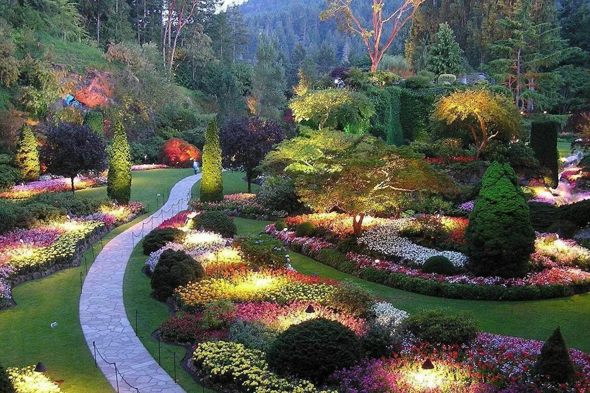 Мир ландшафтного дизайна Сады Бутчартов (Butchart Gardens), остров Ванкувер, Канада Цветочные сады в Кана