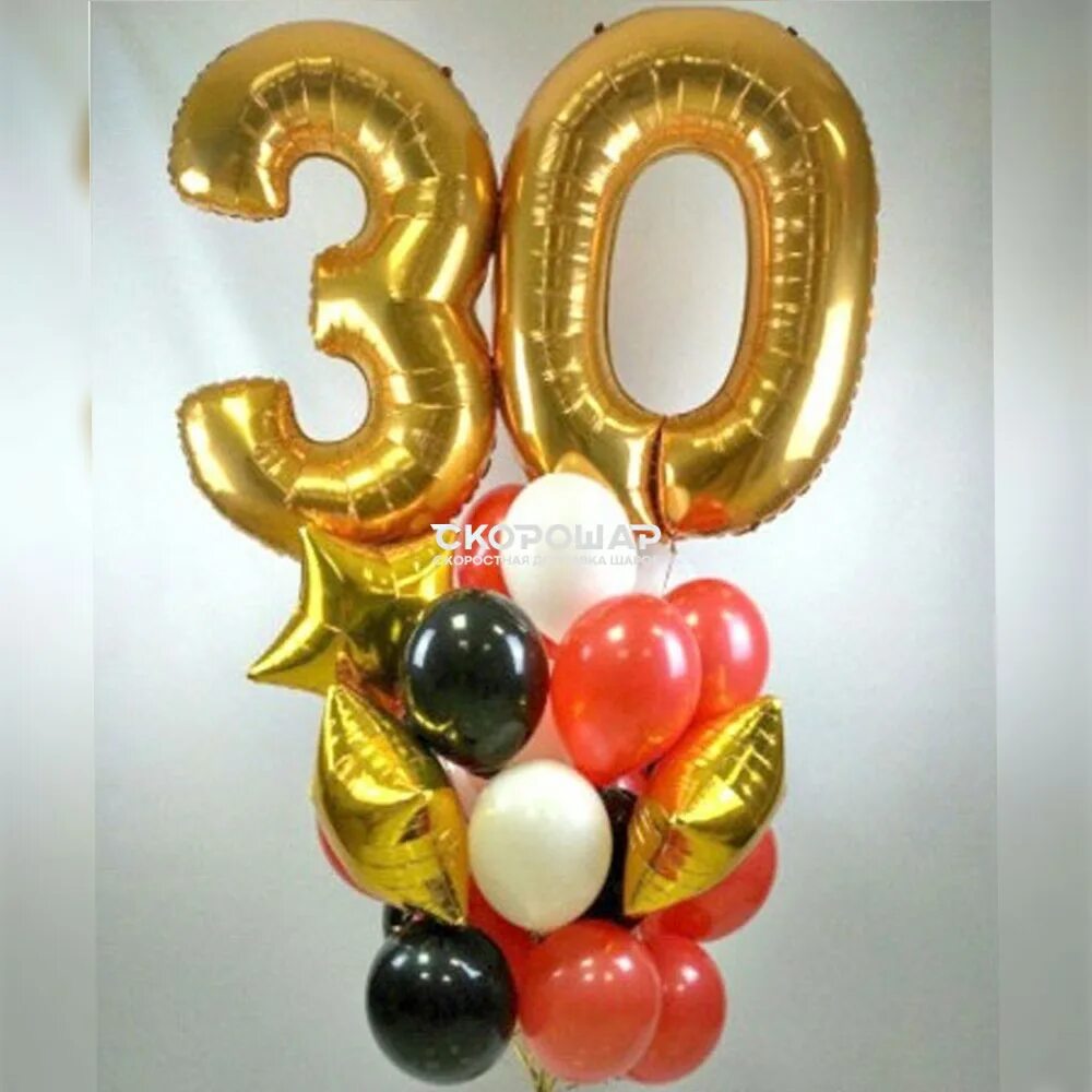 Мне сегодня 30 лет фото Фонтан из красных, черных и белых шаров с цифрой 30 купить в Москве по цене 7919