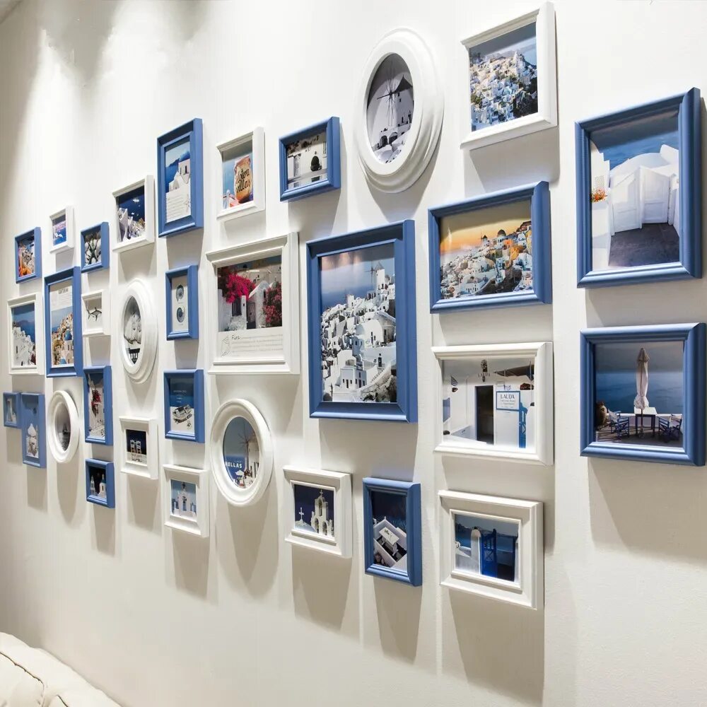 Много фото на стену New 32 Pcs/set Black Wooden Picture Frame Wall Decor,blue Collage Photo Frames F