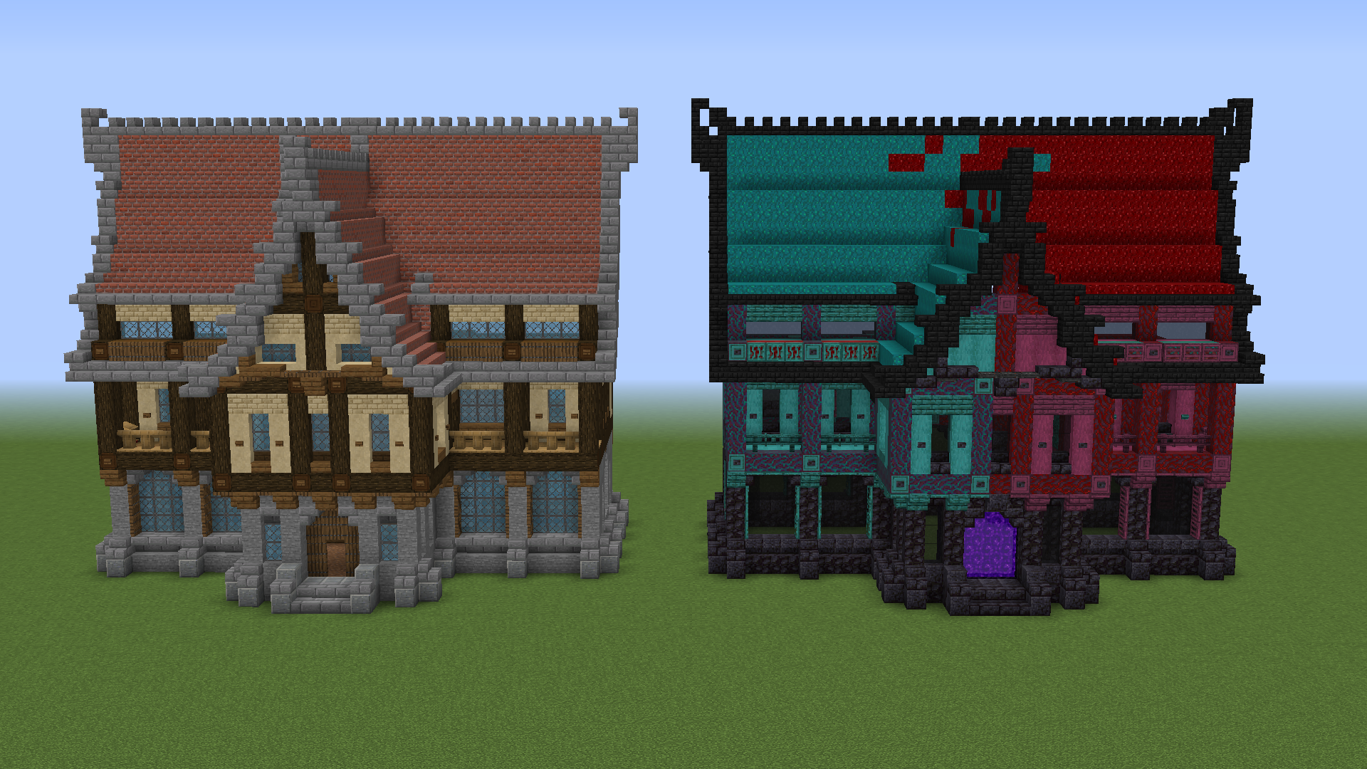 Мод на чертежи домов Tried to build the same house in a overworld and nether style By u/ApleStone Min