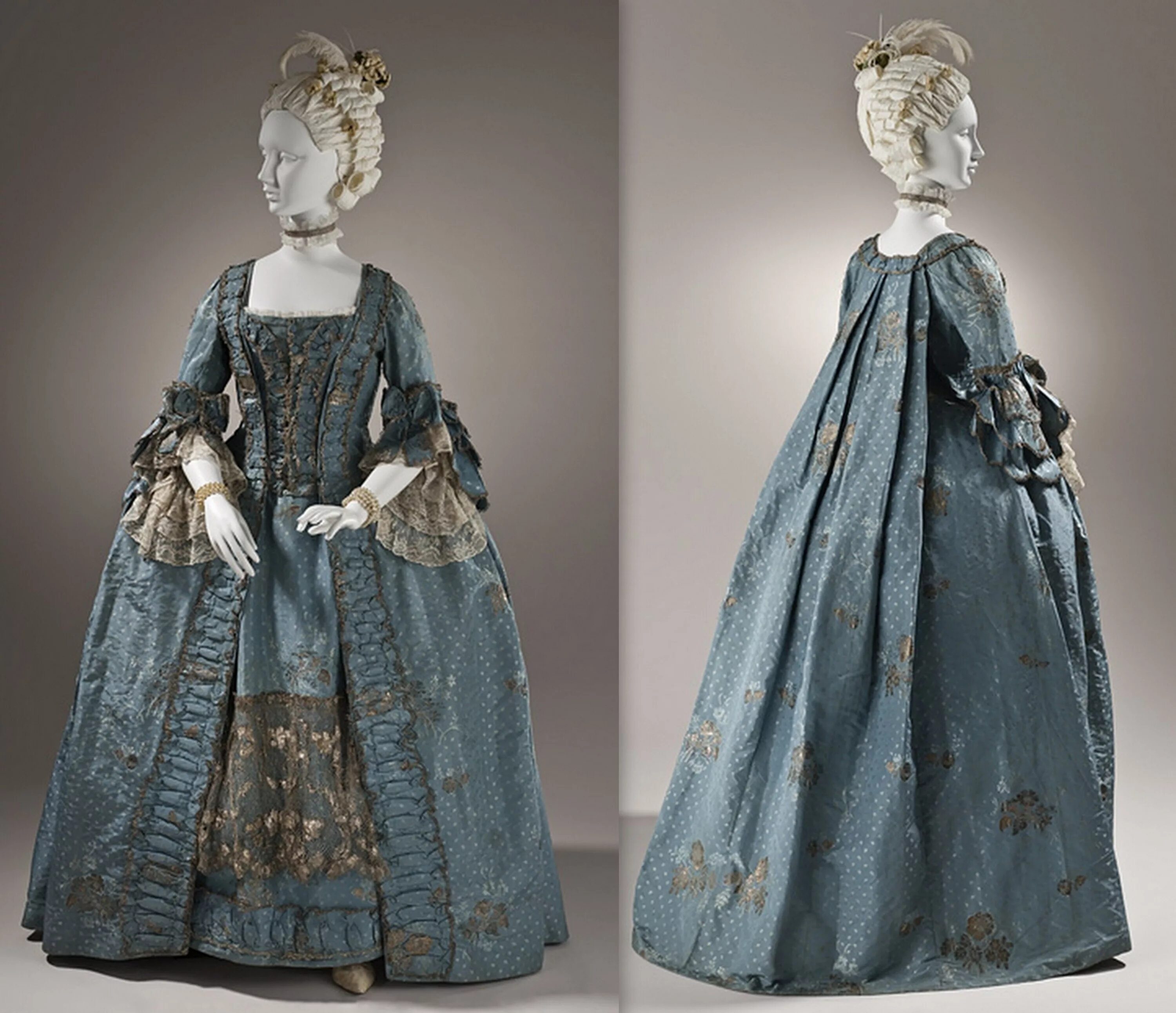 Мода 18 фото 1765Woman's robe a la française with metallic lace 18th century fashion, 18th ce
