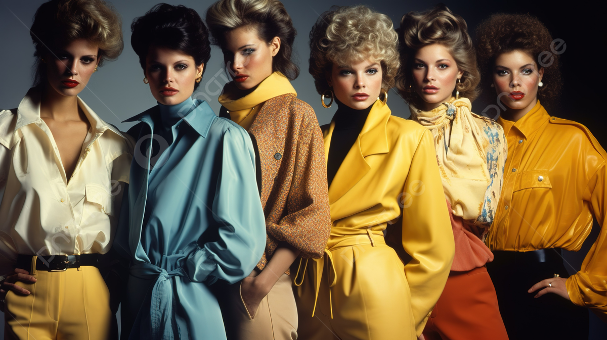 Мода 1976 года фото женщины одетые в разные цвета, Неделя моды 1976 года, мода 1980 х картина, ретро