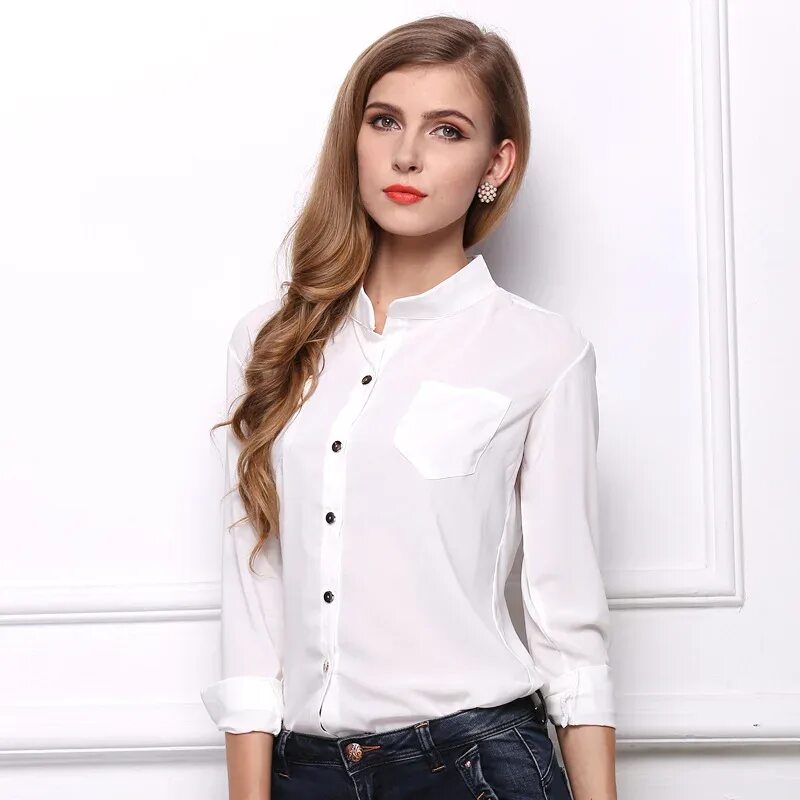 Мода 2024 женская рубашки 2018 New Fashion Women chiffon blouses Long sleeve White Bottoming Shirt Quality