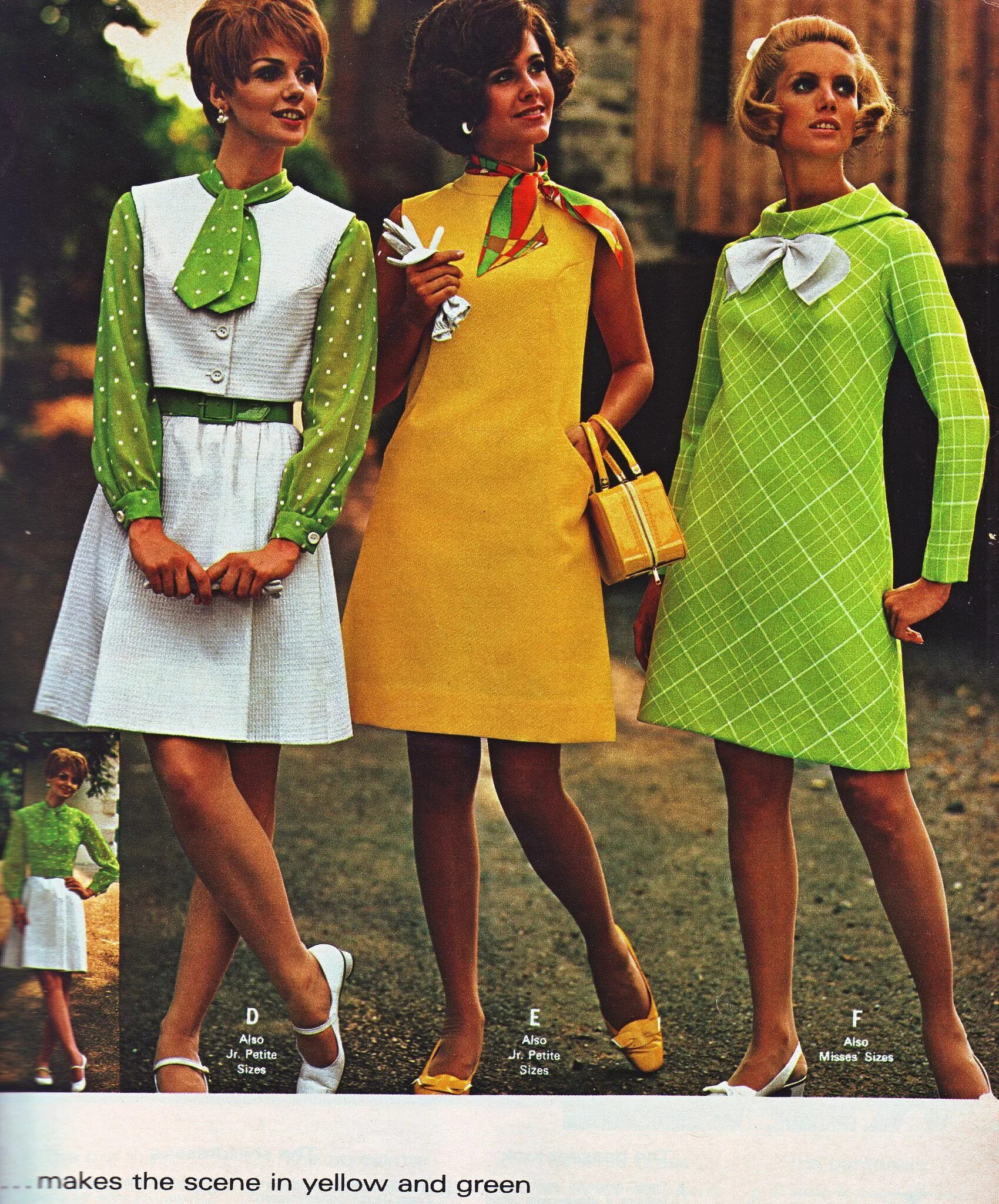 Мода 60 годов фото одежды Wards 69 ss yellow green dress 1960s fashion, 60s fashion, Mod fashion