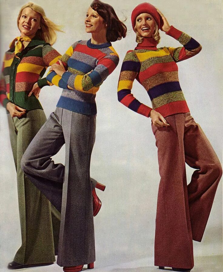 Мода 70х фото 1974 Bell Bottoms and Stripes 70'ler modası, 70ler kadın modası, Moda