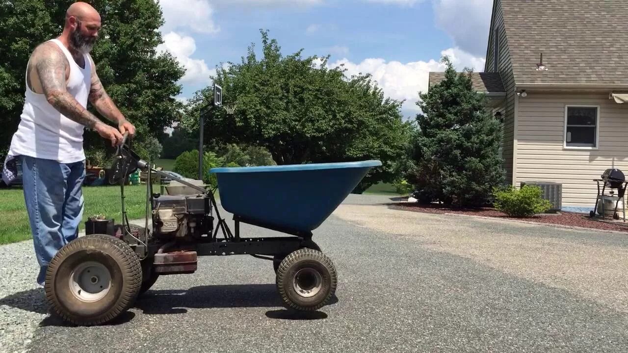 Мототачка для дачи своими руками чертежи фото Wheelbarrow with an engine Part 2, Modified from a Scotts 1642 riding mower, run