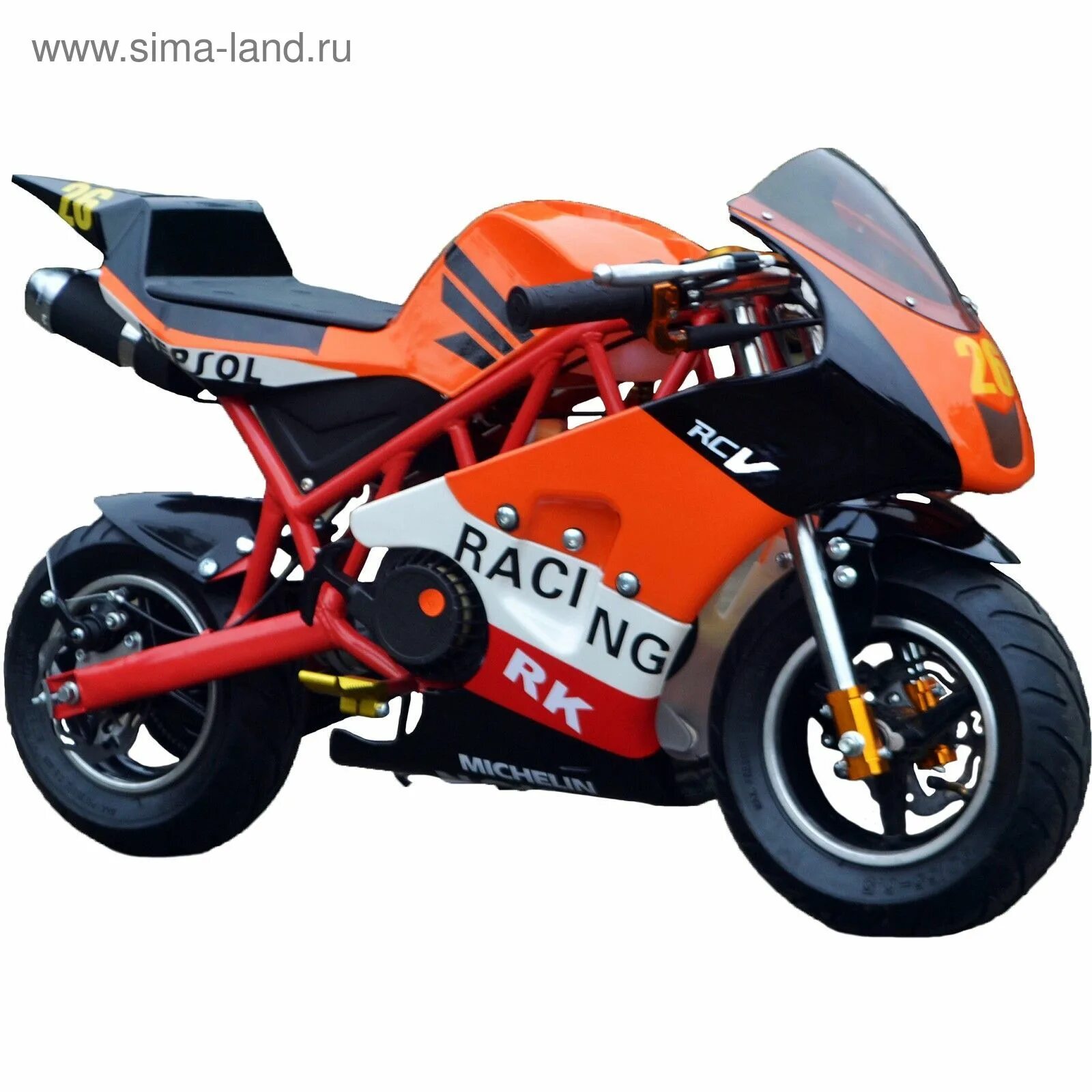 Мотоцикл фото для детей бензин Минимото MOTAX 50 сс в стиле Ducati, оранжевый купить по недорогим ценам в Интер