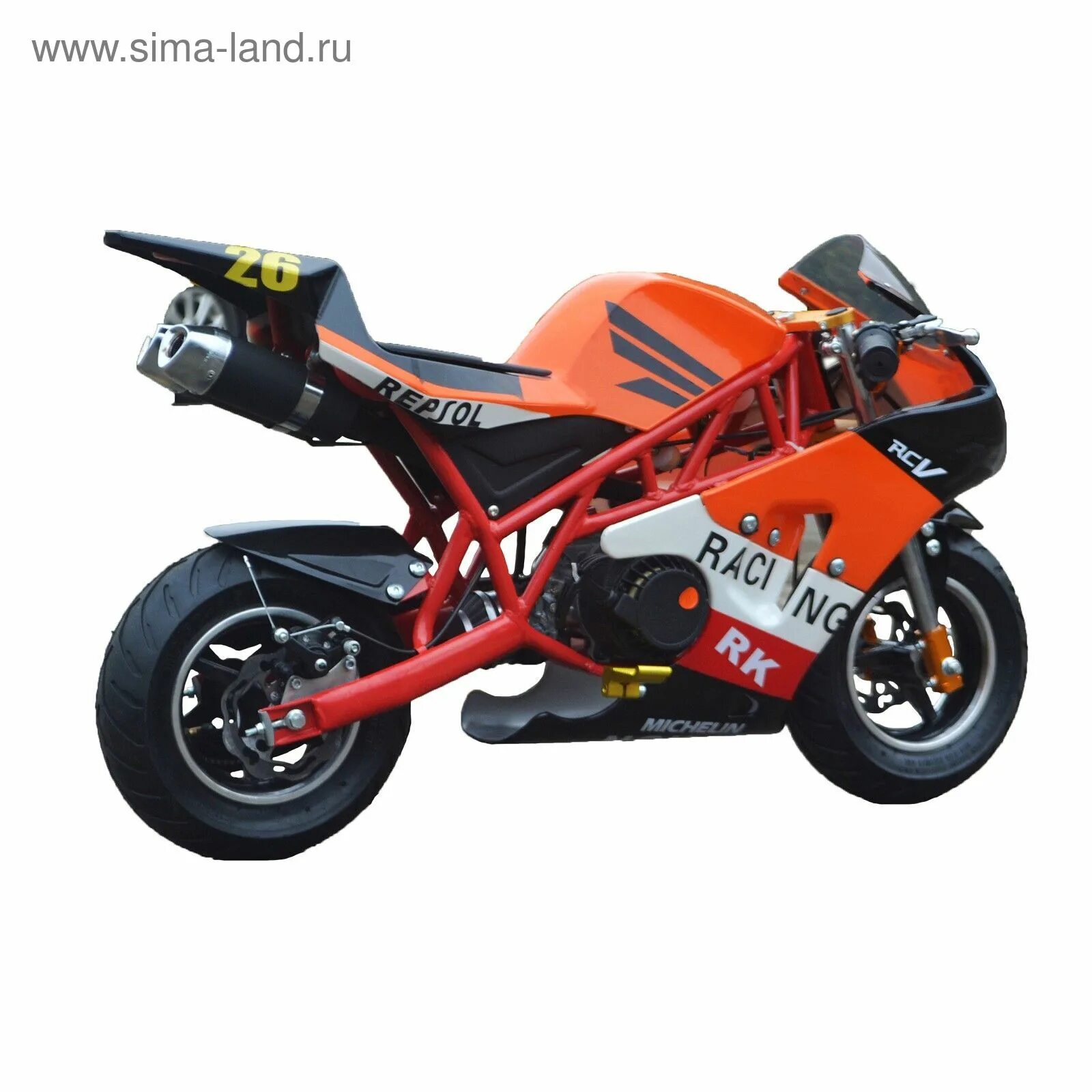 Мотоцикл фото на бензине Минимото MOTAX 50 сс в стиле Ducati, оранжевый купить по недорогим ценам в Интер