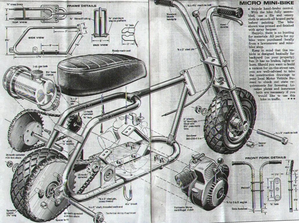 Мотоцикл своими руками фото чертежи Thom Thumb Minibike. Минибайк по чертежам 50-летней давности. / Блог им. vasilio