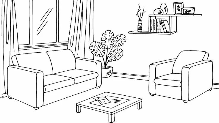Мой дом квартира предметы интерьера 2 класс Coloring Pages How To Draw Living Room Page For Sketch Coloring Page Room perspe