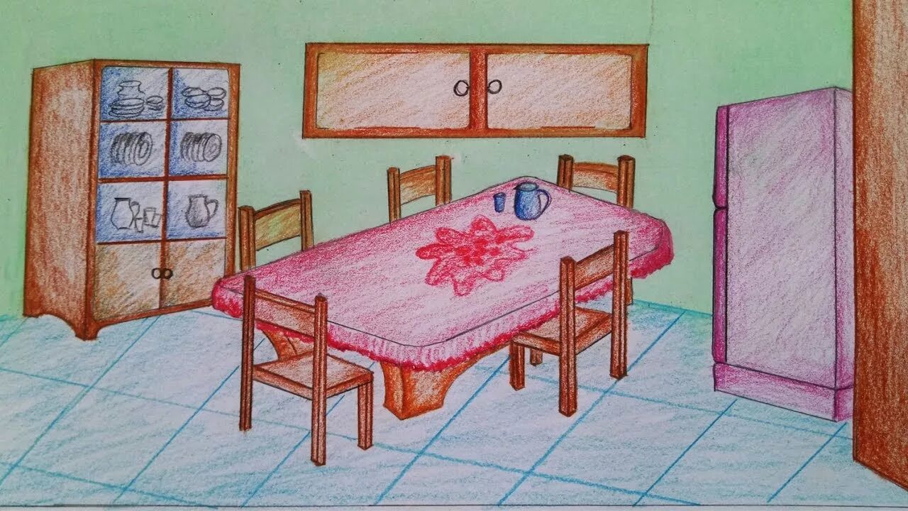 Мой дом квартира предметы интерьера 2 класс How to draw Dining Room.Step by step(easy draw) - YouTube