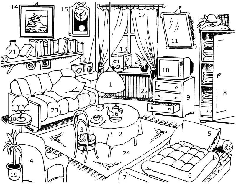 Мой дом квартира предметы интерьера The room stock illustration. Illustration of numbered - 2833009