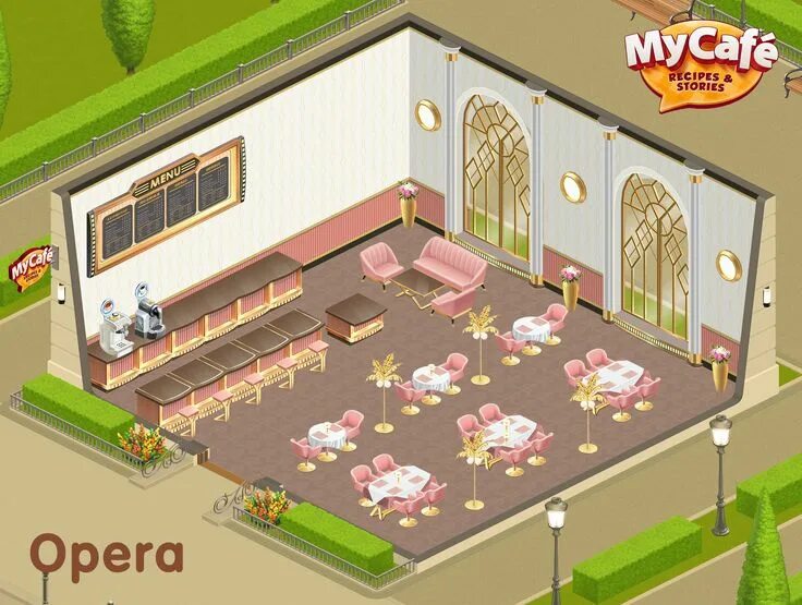 Моя кофейня стили интерьера Opera, French Style, My Cafe Game #mycafe #mycafegame Game cafe, My cafe game de