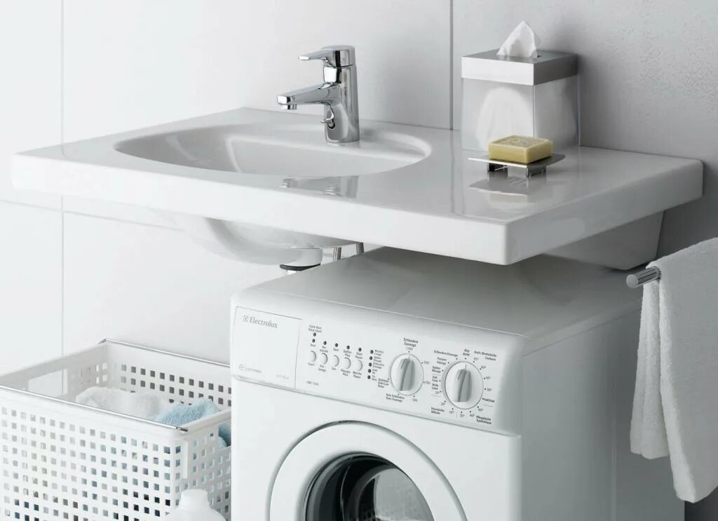 Мойка стиральную машину фото Акриловая раковина на стиральную машину Corian Sparkling White - купить в Санкт-